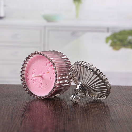 Large ribbed grey bulk glass candle holders with dome lids wholesale