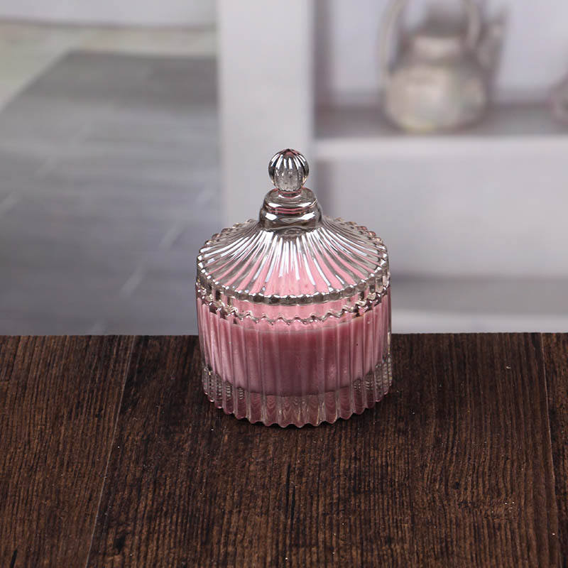 Large ribbed grey bulk glass candle holders with dome lids wholesale