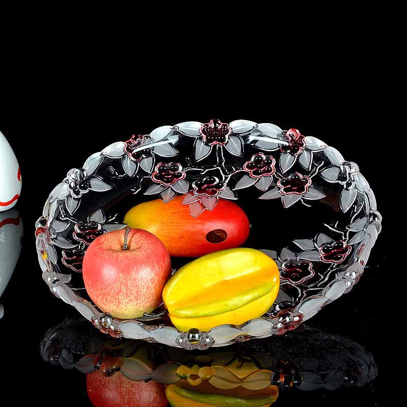 Print flower glass fruit bowl home transparent glass fruit bucket supplier