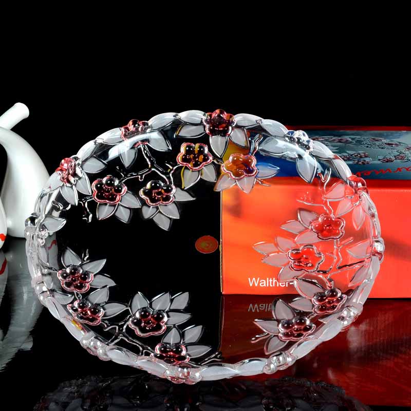 Print flower glass fruit bowl home transparent glass fruit bucket supplier