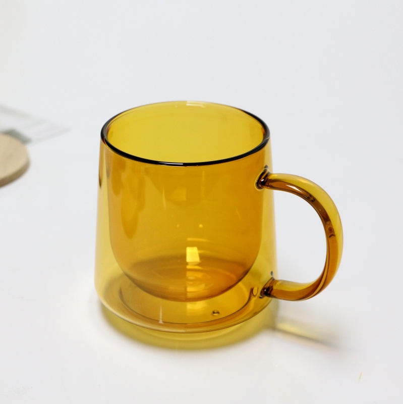 Wholesale High Borosilicate Colored 12oz Double Wall Glass Mug Coffee Cup