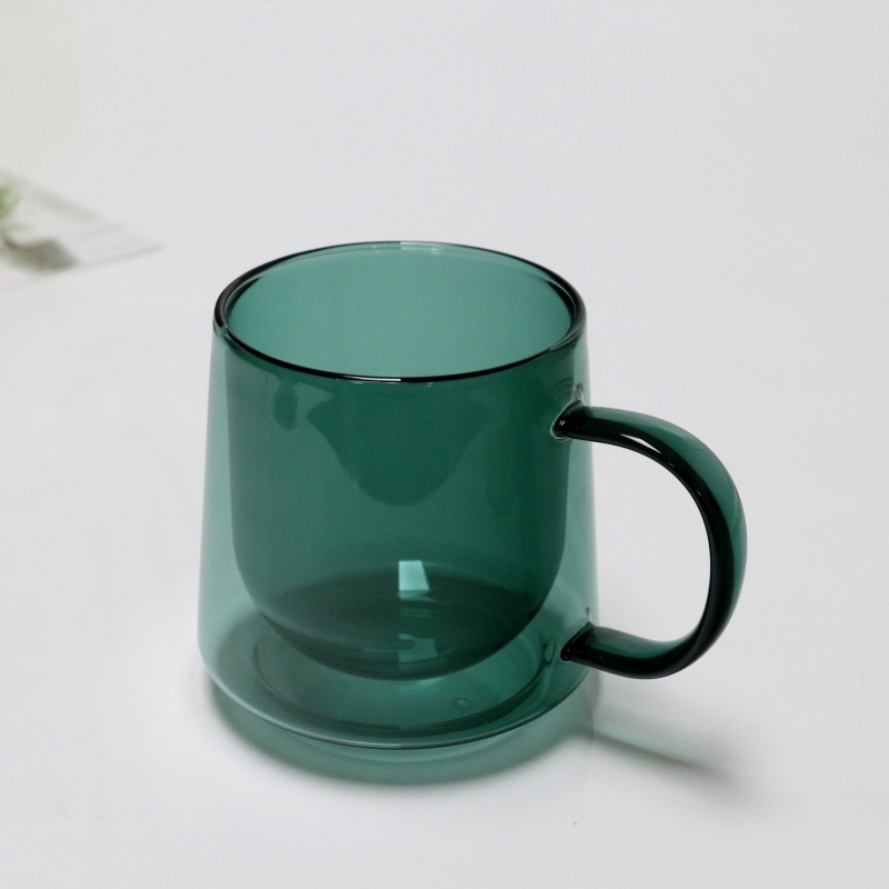 Wholesale High Borosilicate Colored 12oz Double Wall Glass Mug Coffee Cup