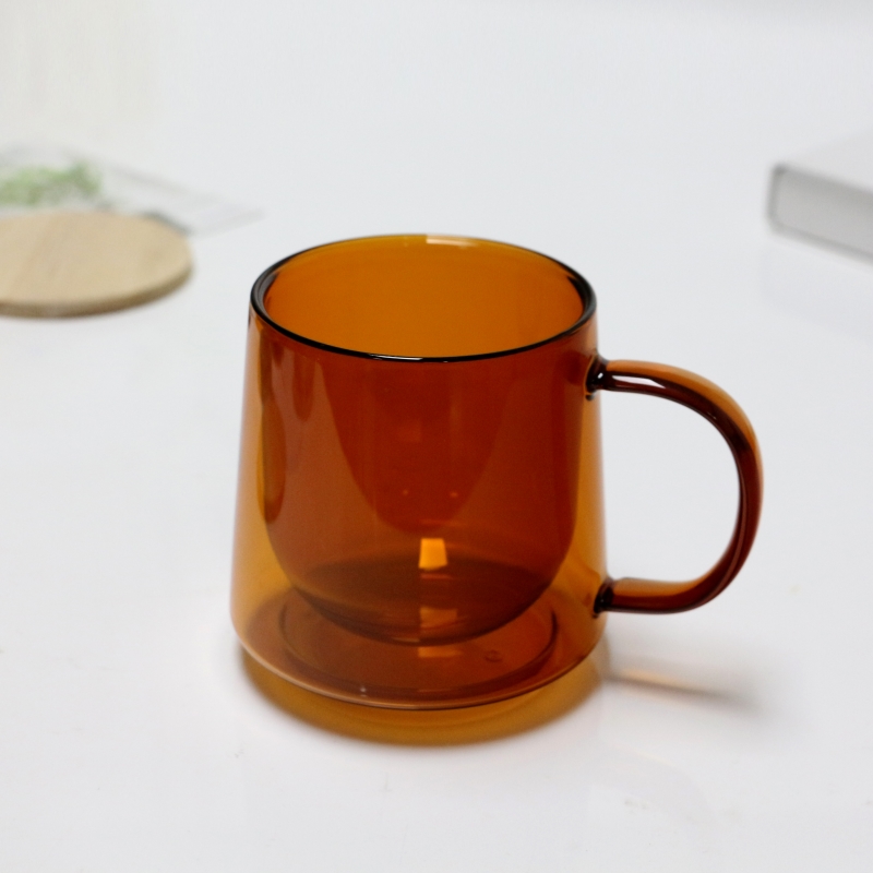 Wholesale High Borosilicate Colored 12oz Double Wall Glass Mug Coffee Cup