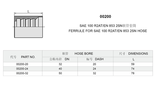 00200 FERRULE FÜR SAE100R2AT oder EN 853 2SN SCHLAUCH