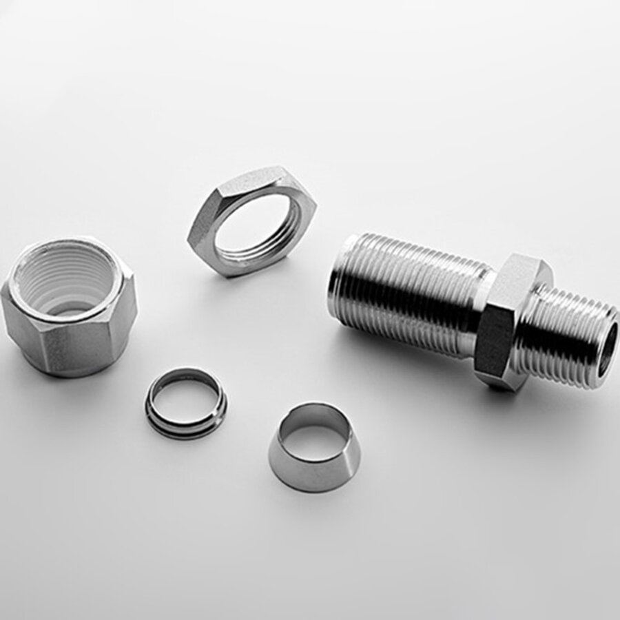 4 SS double ferrule Inch OD Straight Bulkhead hydraulic tube fittings