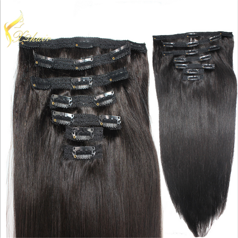 100% Unprocessed Long Hair Black Color Lace Clip in Human Hair Extensions For Black Women
