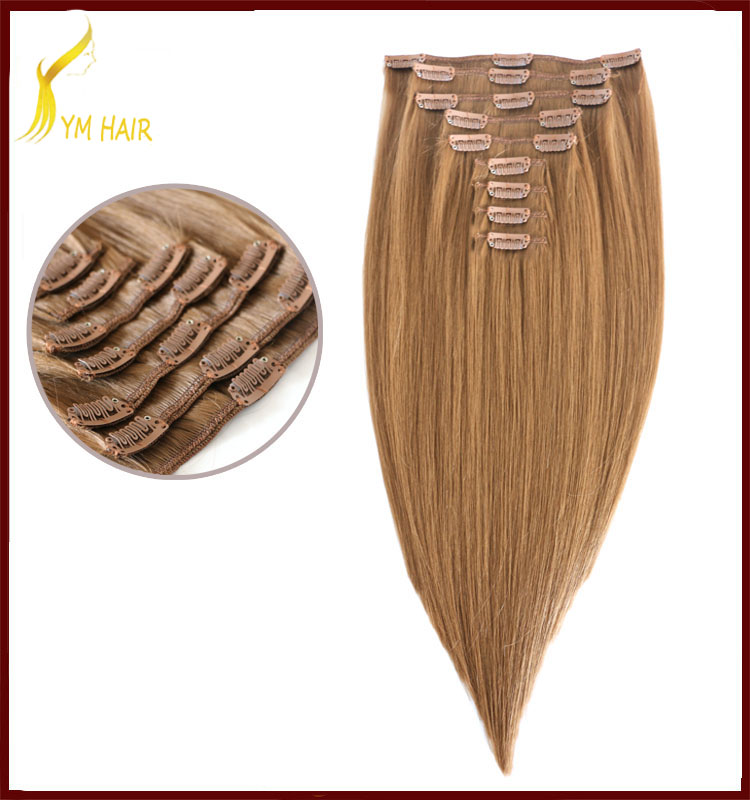 100% human hair full head virgin brazilian hair clip ins