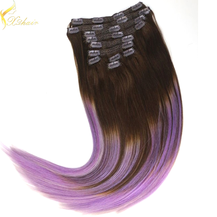 2016 Wholesale price remy top quality ombre clip in hair extensions black