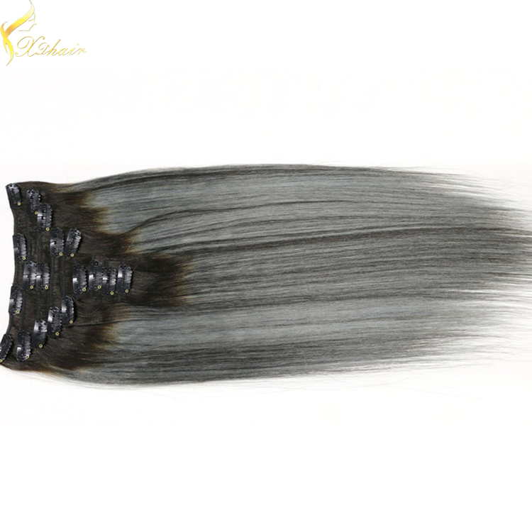 Best selling double weft double drawn kinky curly clip in hair extensions gray hair