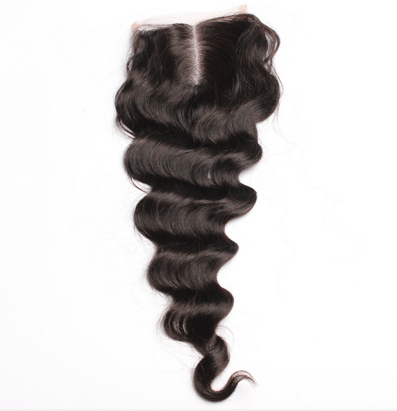 Brazilian Virgin Hair Natural Color Deep Wavy Lace Closure Pieces