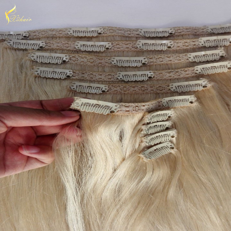 Cheap Full Head Brazilian Hair Light Golden Yellow Single Color Clip in Human Hair Type