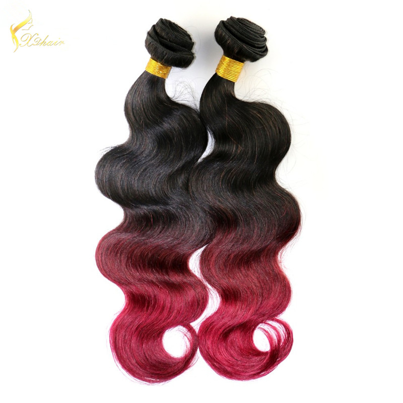 China hair factory supply ombre #1b/#99j two tone color body wavy brazilian hair weaves for women
