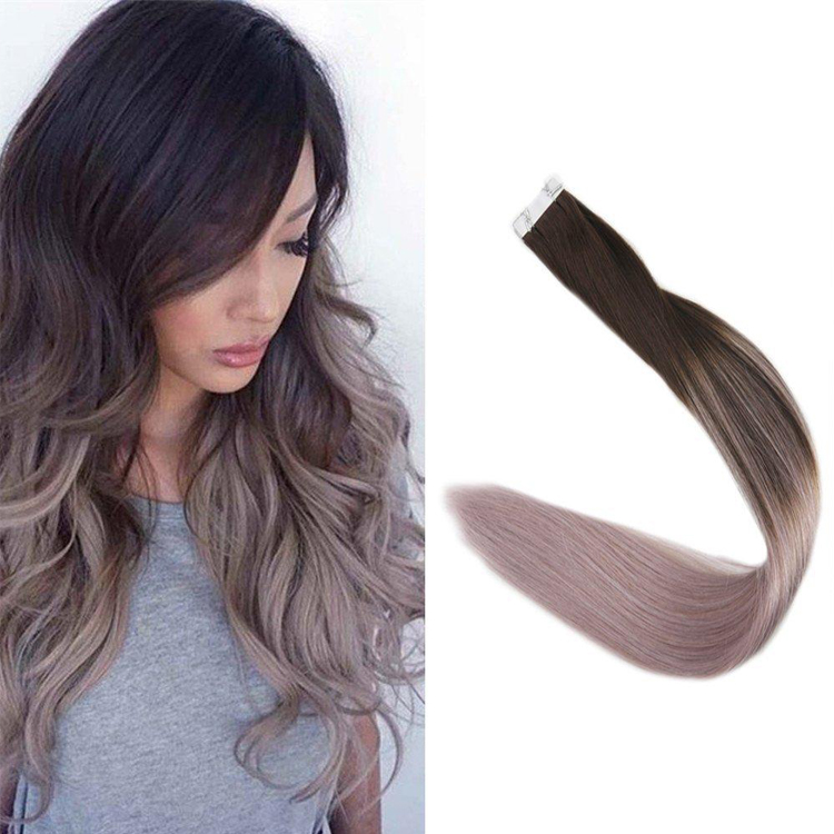 Double Drawn Virgin Brazilian hair ombre color skin weft tape hair extension and clip in hair extension