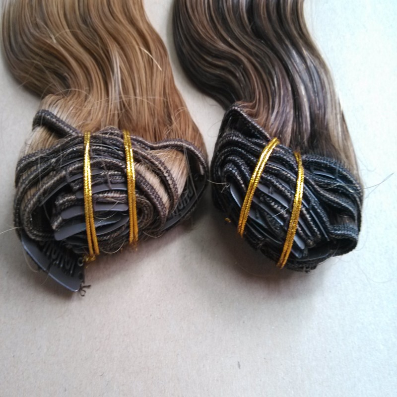 Double drawn balayage hair extensions remy human hair full head lace clip in hair extensions