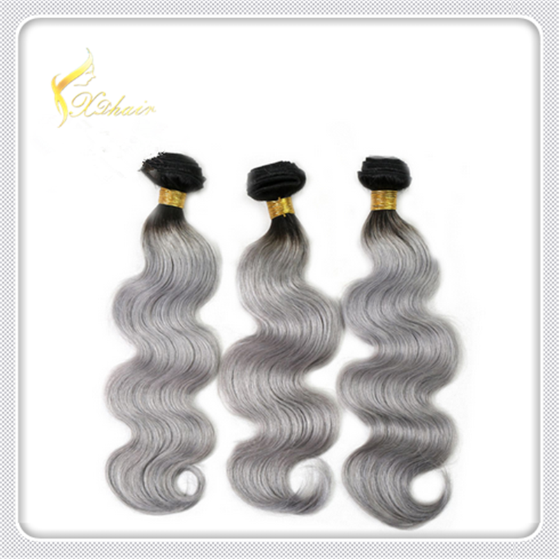 Fast Shipping Virgin Brazilian Hair Body Wavy Two Tone #1b/#Grey Human Hair Weft