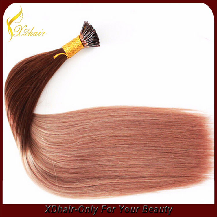 First selling brand name best colored Indian virgin remy hair two tone I tip hair extension stick tip human hair