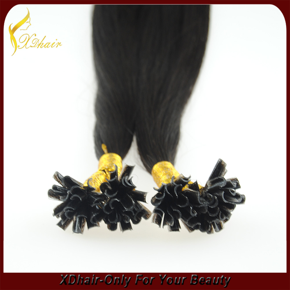 Vergine estensione dei capelli umani buon feedback fusione della cheratina colla italiana doppia punta del chiodo disegnati