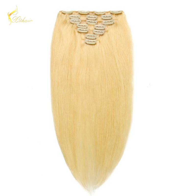 Hot Selling top quality cheap Double Drawn weft full ending blond Clip In Hair Extension