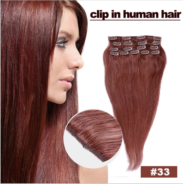 Hot sell clip in human hair 100% brazilian virgin hair extension