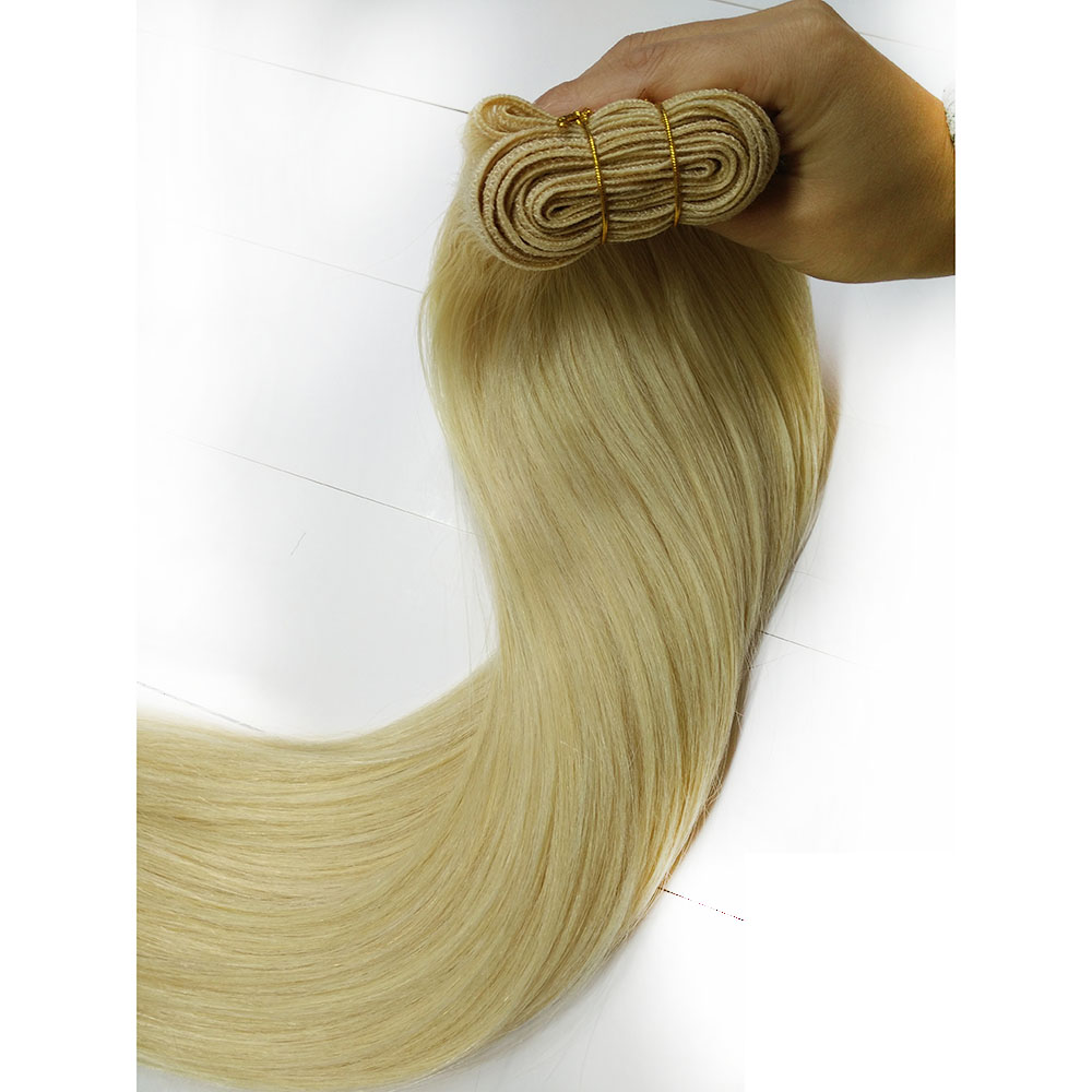 Human hair extension machine weft blond hair