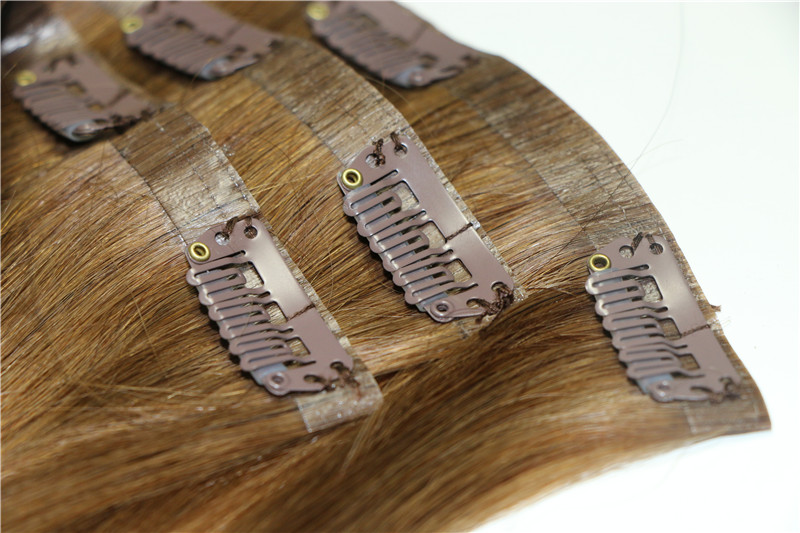 Long Straight xinda pu Clip In Hair Extensions Pieces dark color skin weft