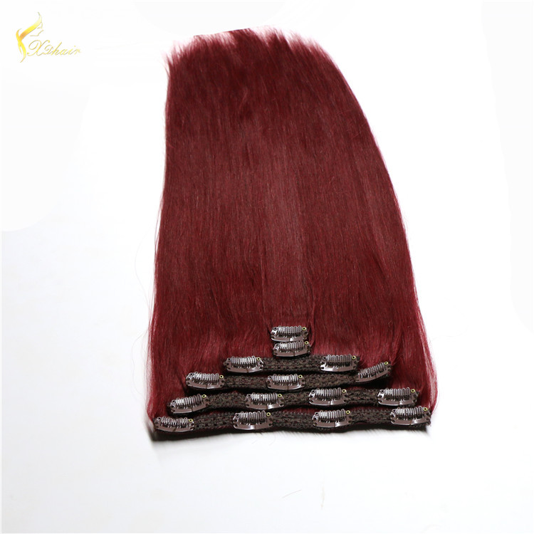 Popular hair styling virgin brazilian hair double weft 99j, clip in human hair extensions for black women