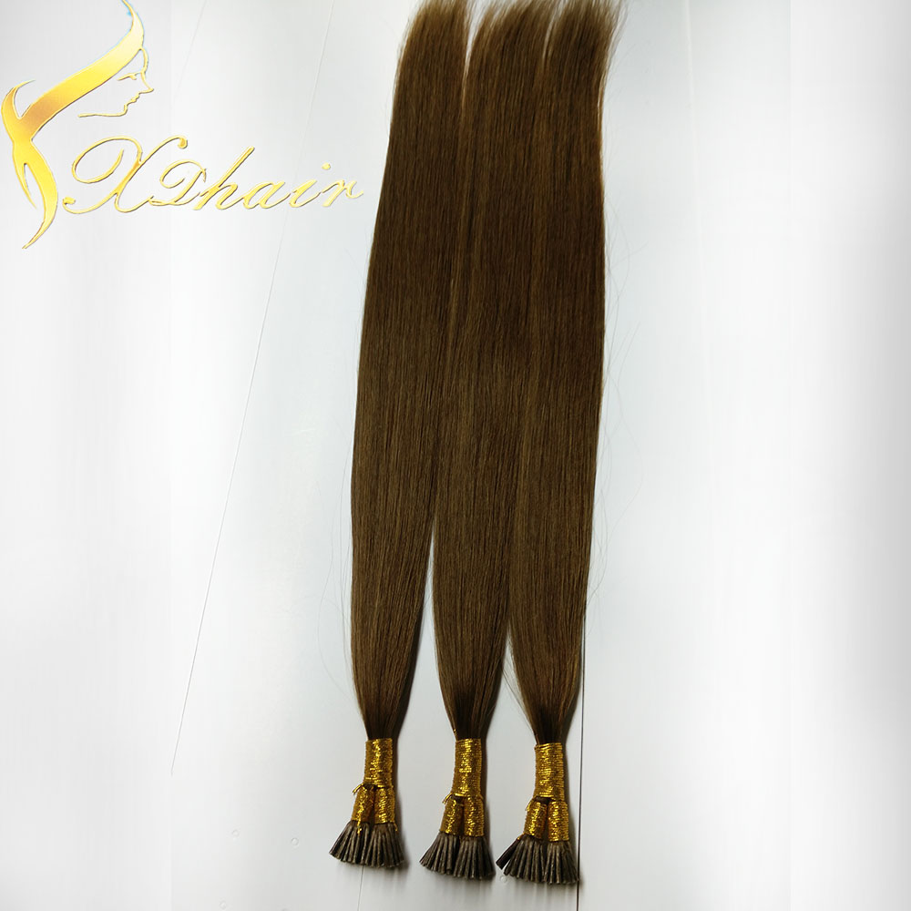 Pre bonded human hair I tip brown human hair malaysian hair extension