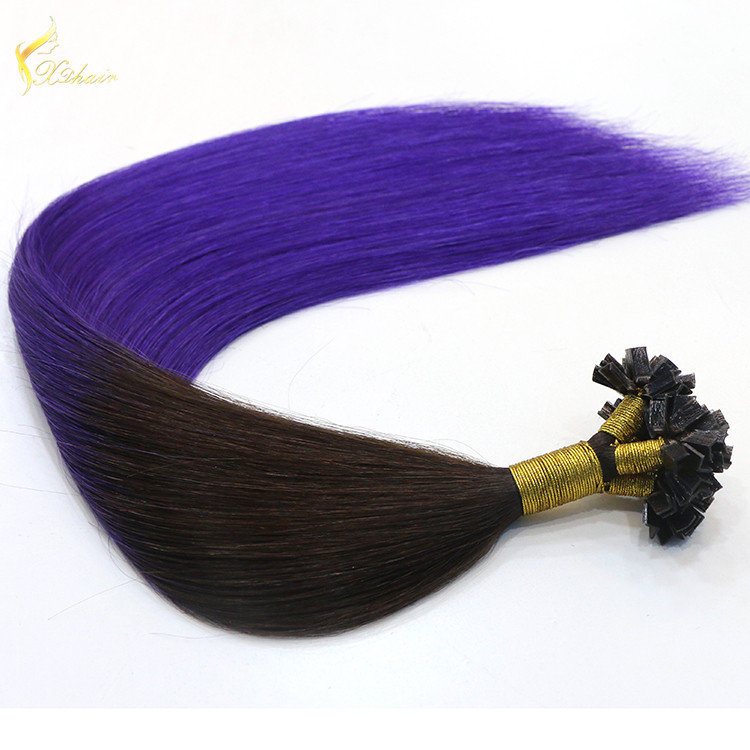 Remy Virgin 5A Grade Brazilian Human Hair Extension Wholesale in China Keratin Tip U Shape Hair 18inch Ombre#1b/Purple 1g strand