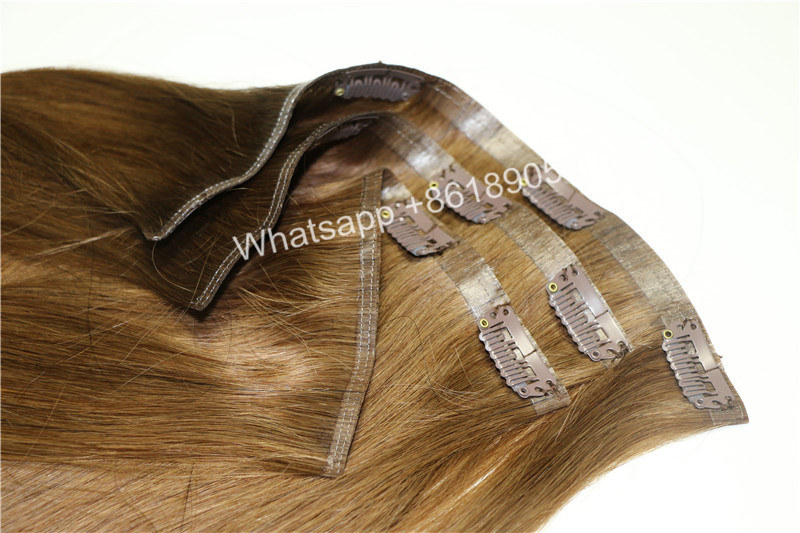 Silky straight double drawn clip in hair extensions 100% human hair
