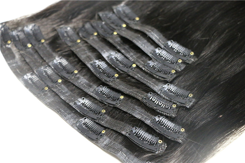 Top grade thickness Remy Double Drawn pu skin weft clip in hair extensions