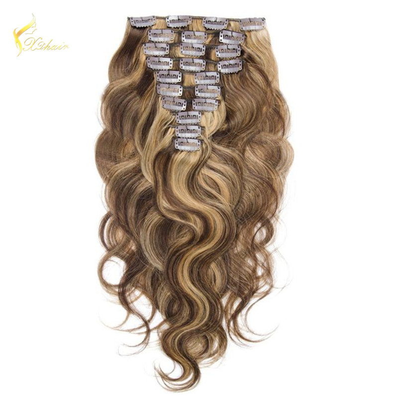 Wholesale Price Body Wave Piano Color Supreme Remy Brazilian Human Hair Clip In Hair Extensions For Black Women