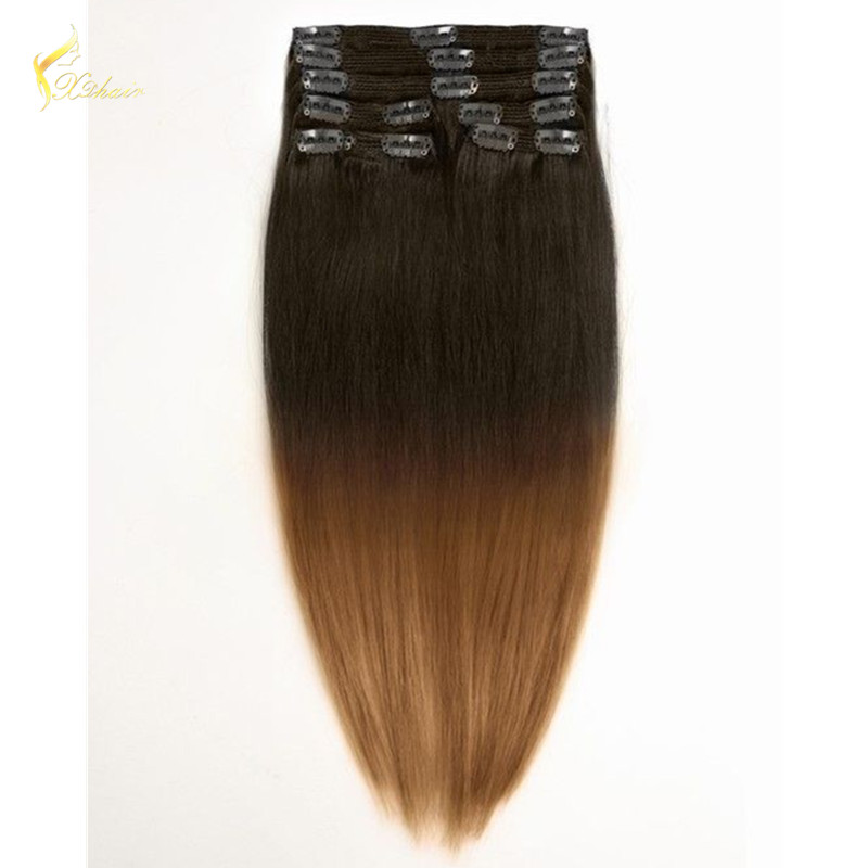 Wholesale alibaba new products fashion sell well full head ombre two tone color clip on human hair extension for black women