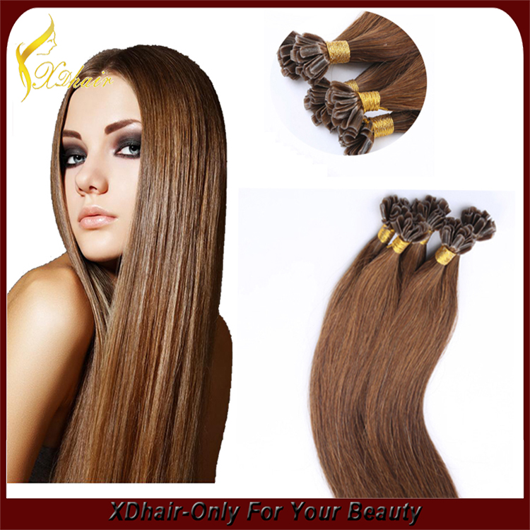 Wholesale price high quality 100% Brazilian nail tip human hair U tip hair extension