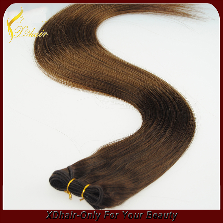 Wholesale price high quality 100% Brazilian virgin remy human hair weft dark brown double drawn hair weave