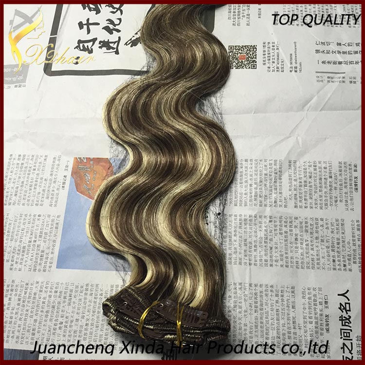 Vente en gros de qualité supérieure grade 7A extension de cheveux pas cher vierge extensions de cheveux clip dans la pleine tête