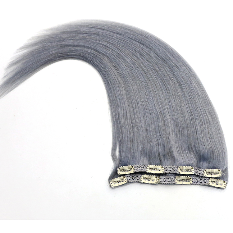 aliexpress china double layers weft virgin brazilian remy human hair grey color seamless clip in hair extensions for black women