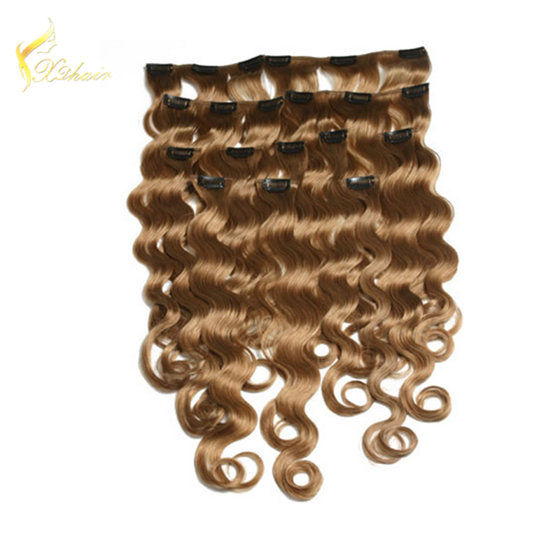 cheap 100% long wavy clip in human hair extension