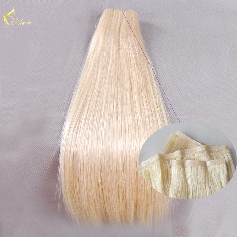 high quality light blonde pu hand knotted skin weft ,virgin brazilian hair skin weft extensions