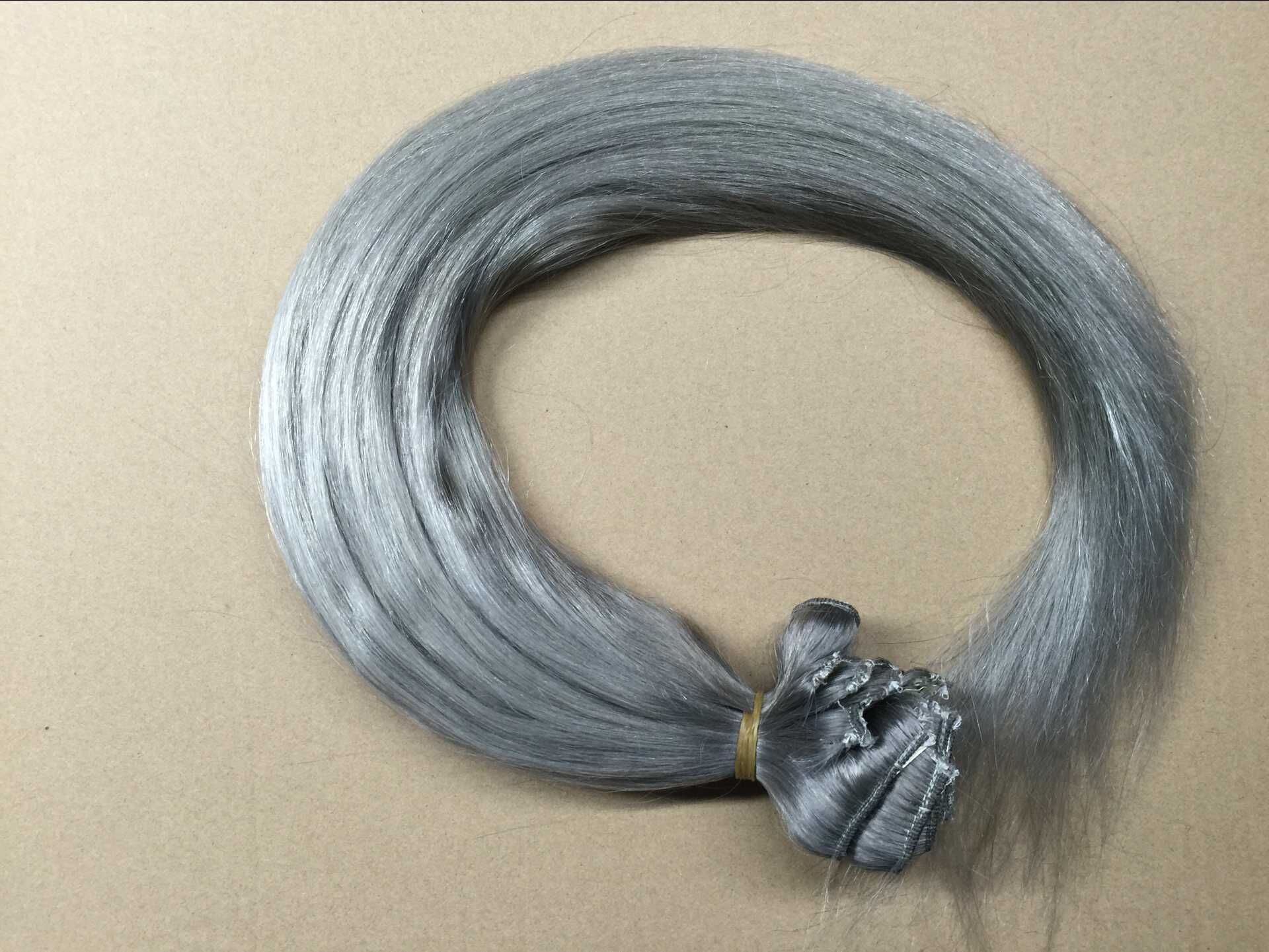 virgin remy grey color Brazilian clip in hair extension