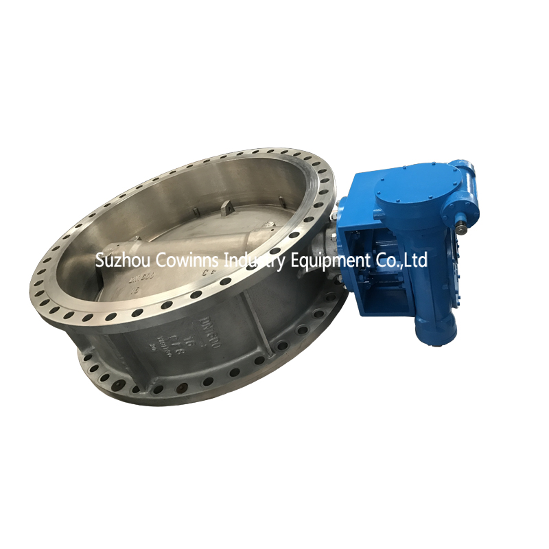 DN1600 PN16 CF8 + EPDM asiento doble brida tornillo sin fin manija rueda válvula de mariposa