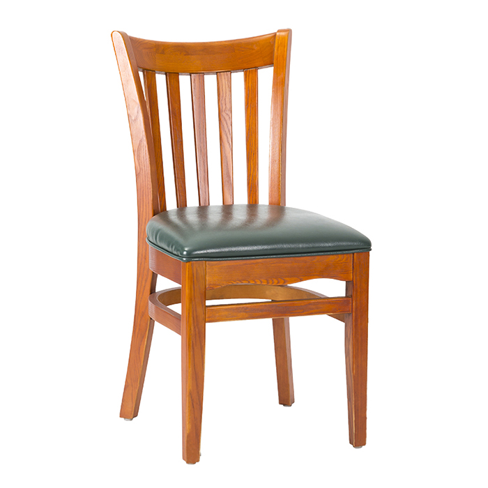 China Elongated Vertical Slat Back Wood Chair with PVC seat Manufacturer