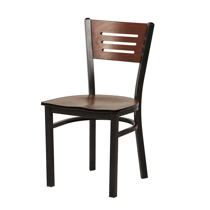 Natural Wood Back Metal Chair with 3 Slats in Back Manufacturer