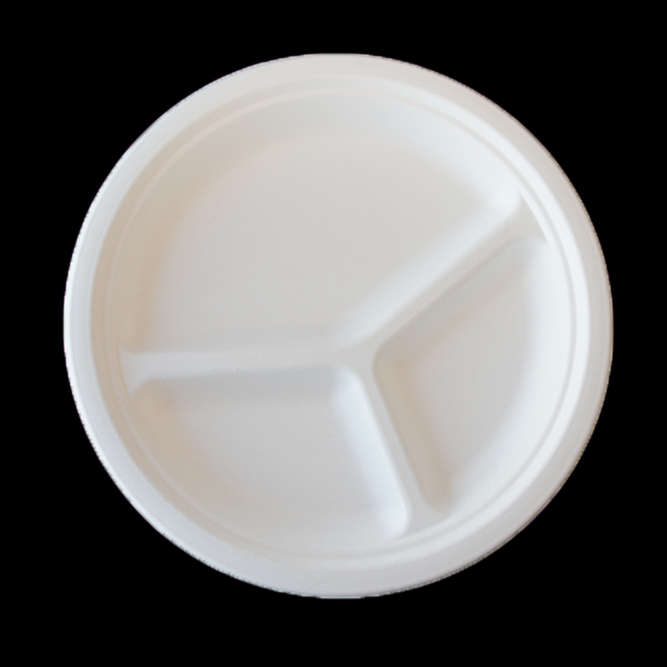 3 compartment biodegradable sugarcane bagasse plates supplier
