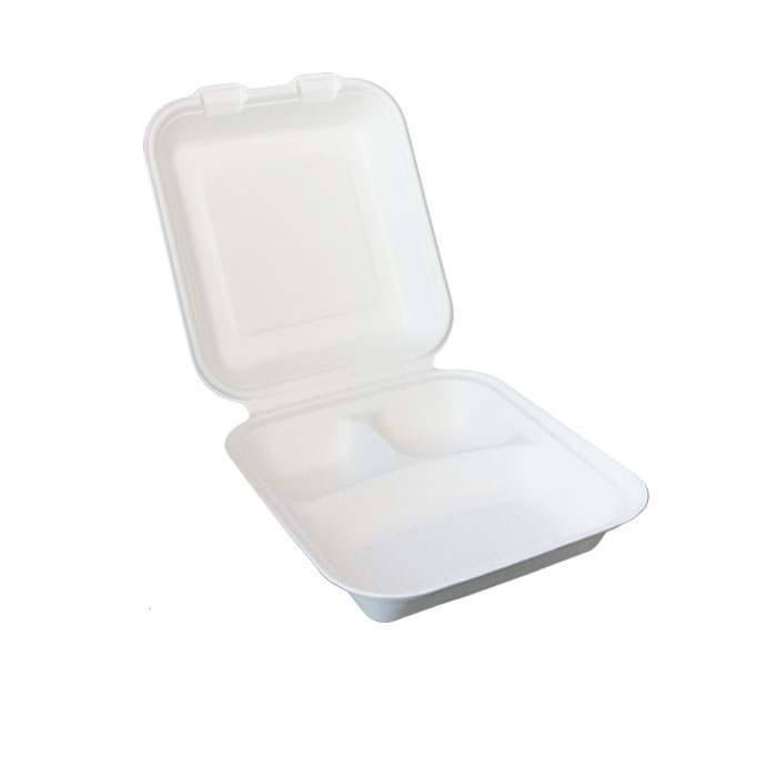 8 inch 3 compartment bagasse take out container food box manufacturer