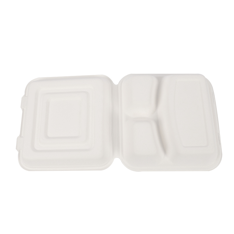 8 inch 3 compartment bagasse take out container food box manufacturer