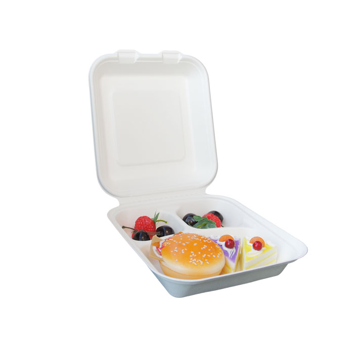 8 inch 3 compartment bagasse take out container food box manufacturer