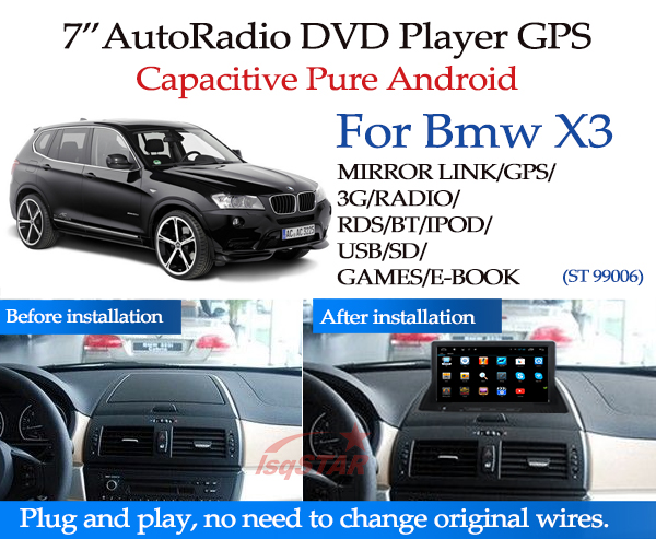 For 1024*600 HD TFT Car radio gps Navi for BMW X3 with Built-in WiFi/Mirror link/FM/AM Radio/Bluetooth/GPS Navi/USB/SD/AUX/SWC