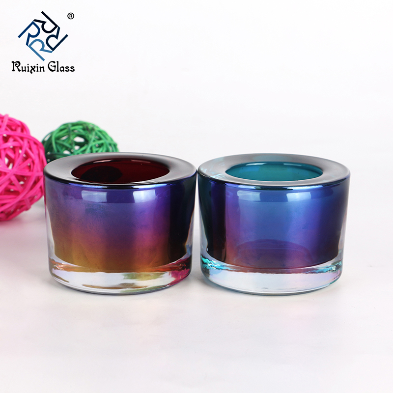 Electroplate glass candle holder