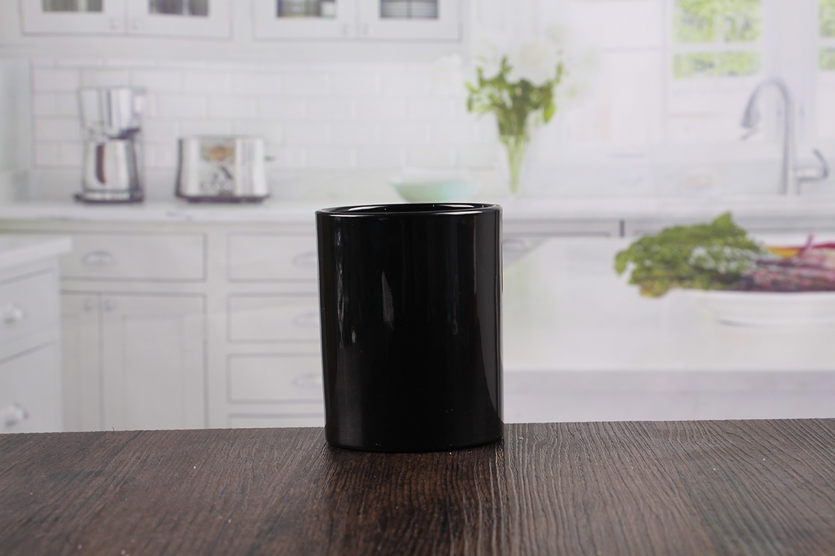 Black glass candle jars