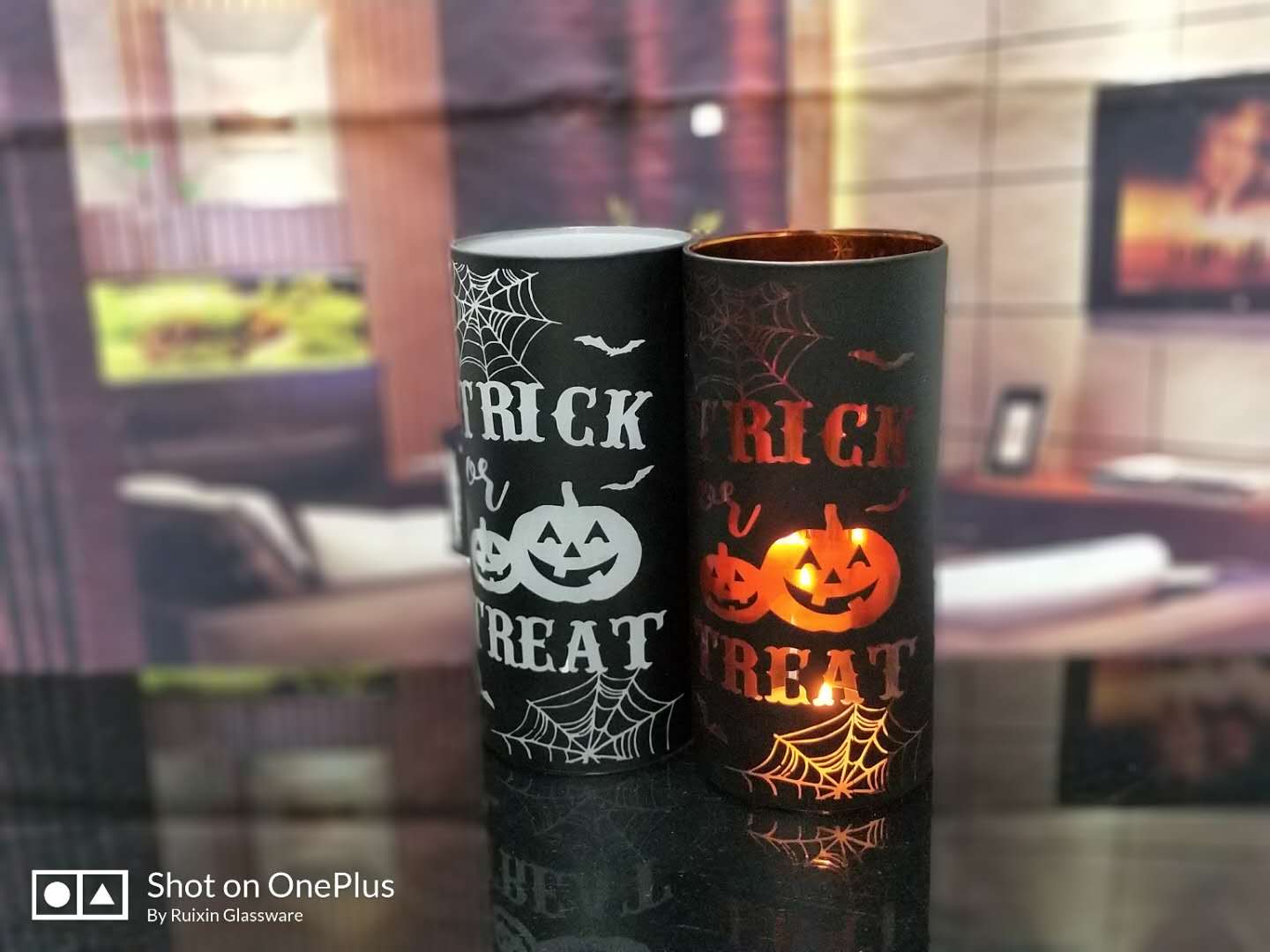 Glass Candle holder for halloween decoration